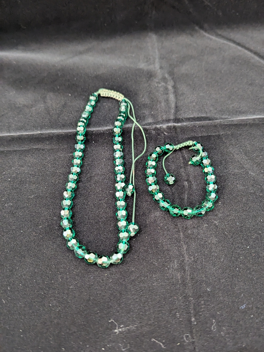 Green Faceted Bead Necklace and Bracelet Set